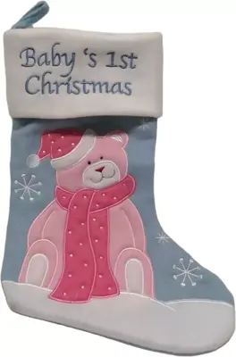 Unique Living kerstsok first christmas 45cm blauw