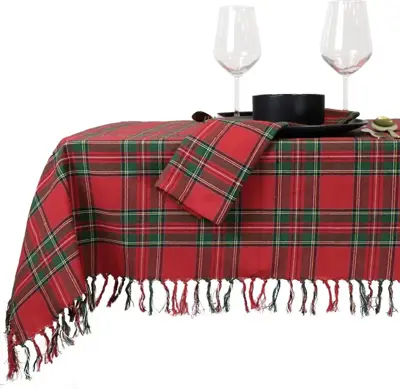 Unique Living tafelkleed xmas tartan 150x250cm red
