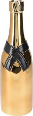 Vaas aardewerk fles 11.5x39cm zwart, goud