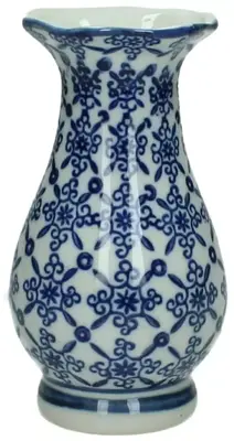 Vaas porselein delfts blauw, wit 8x8x15cm
