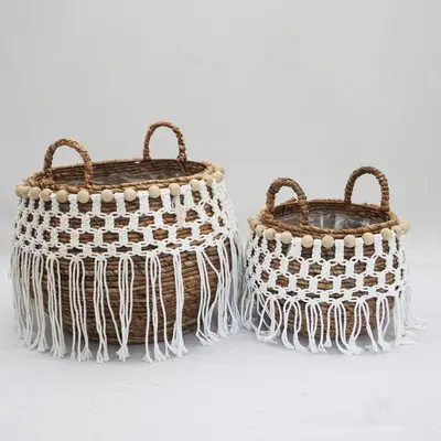 Van der Leeden Mand van Abaca met Macramé – Ø45 x H41 cm