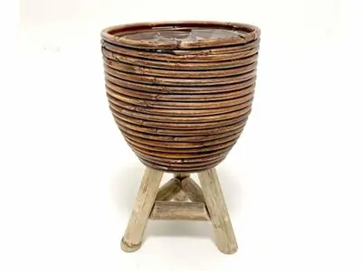 Van der Leeden Mandwerk BV bloempot rotan d18h28cm bronze - afbeelding 1
