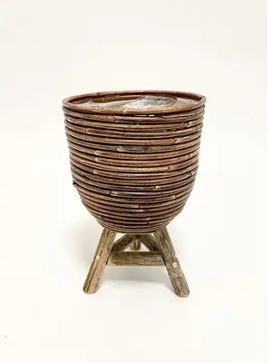Van der Leeden Mandwerk BV bloempot rotan d20h33cm bronze - afbeelding 2