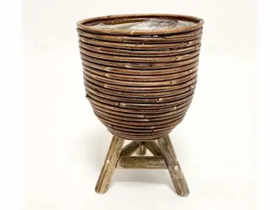 Van der Leeden Mandwerk BV bloempot rotan d20h33cm bronze - afbeelding 1