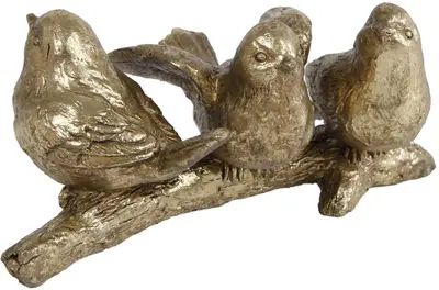 Van Manen ornament polystone vogels tak 14x7x7cm goud