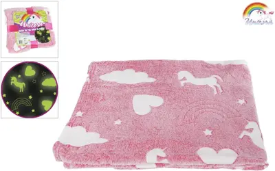 Van Manen plaid unicorn glow in the dark 100x150cm roze