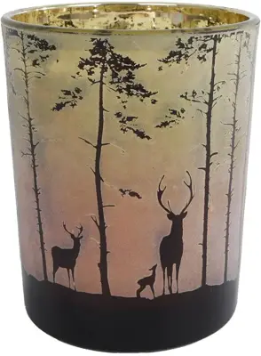 Van Manen theelichthouder glas forest 10x12.5cm groen, rood