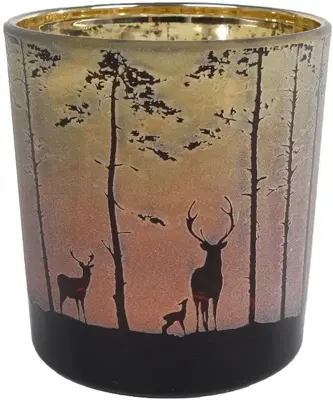 Van Manen theelichthouder glas forest 7.5x8cm groen, rood