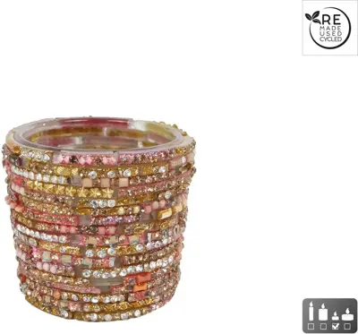 Van Manen theelichthouder glas marjan 7x6cm roze, goud