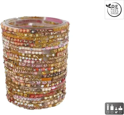 Van Manen theelichthouder glas marjan 7x8cm roze, goud