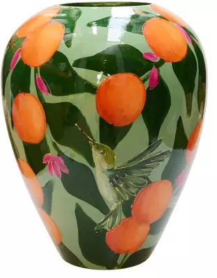 Vase The World vaas glas kander orange and birds 33.5x43cm green