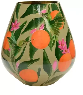 Vase The World vaas glas tasman orange and birds 26x28cm green