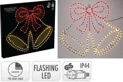 Verlichte LED Kerstbel 60 cm 223 LED warm wit en rood - afbeelding 1