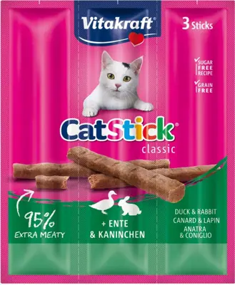 Vitakraft Cat-Stick mini, eend & konijn. 
