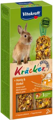 Vitakraft honing/spelt-kräcker dwergkonijn, 2in1. (10)