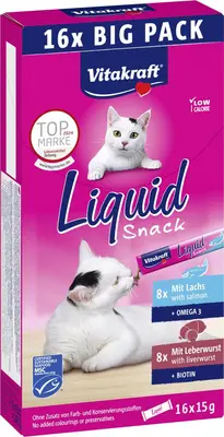 Vitakraft Liquid Snack Multipack - Kattensnack - Leverworst & Zalm 16x15 g - afbeelding 5