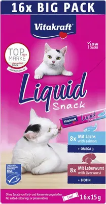 Vitakraft Liquid Snack Multipack - Kattensnack - Leverworst & Zalm 16x15 g - afbeelding 1