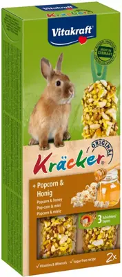 Vitakraft popcorn/honing-kräcker dwergkonijn, 2in1. (10)