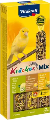 Vitakraft Trio Mix ei/graszaad-sesam/banaan-kiwi/citrus-kräcker kanarie, 3in1. (10)