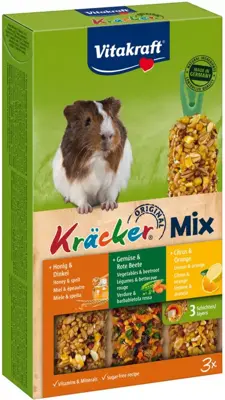 Vitakraft Trio Mix honing/spelt- groente/biet-citrus/sinaasappel-kräcker cavia, 3in1. (10)