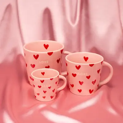Vondels cappuccinokop keramiek amore hearts 9x9.5cm pink  - afbeelding 2
