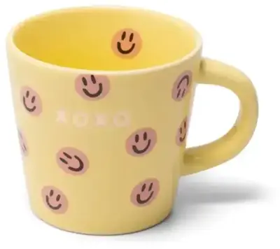 Vondels espressokop keramiek xoxo smileys 5.5x7.5cm yellow  - afbeelding 1