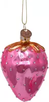 Vondels glazen kerstbal aardbei 8cm roze  - afbeelding 1