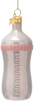 Vondels glazen kerstbal babyfles 10cm wit, roze - afbeelding 1