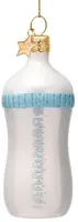 Vondels glazen kerstbal babyfles 11cm wit, blauw - afbeelding 1