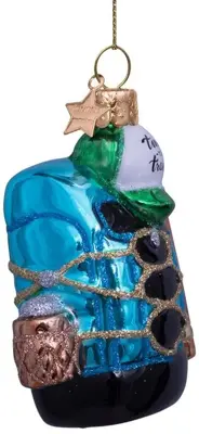Vondels glazen kerstbal backpack 'time to travel' 6.5cm blauw - afbeelding 2
