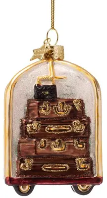 Vondels glazen kerstbal bagagekar 8cm bruin, wit - afbeelding 3