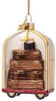 Vondels glazen kerstbal bagagekar 8cm bruin, wit - afbeelding 1