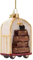 Vondels glazen kerstbal bagagekar 8cm bruin, wit - afbeelding 2