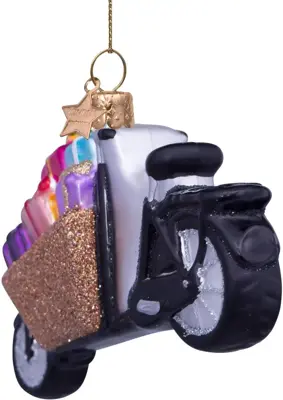 Vondels glazen kerstbal bakfiets met cadeautjes 11cm multi - afbeelding 2