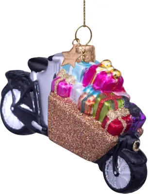 Vondels glazen kerstbal bakfiets met cadeautjes 11cm multi - afbeelding 4
