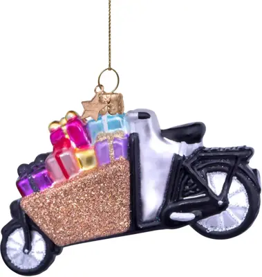 Vondels glazen kerstbal bakfiets met cadeautjes 11cm multi - afbeelding 6