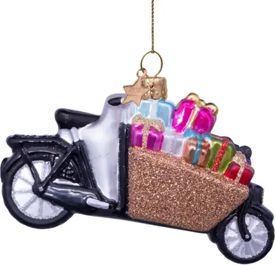 Vondels glazen kerstbal bakfiets met cadeautjes 11cm multi - afbeelding 1