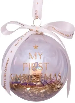 Vondels glazen kerstbal bal 'my first christmas' 9cm transparant, goud - afbeelding 4