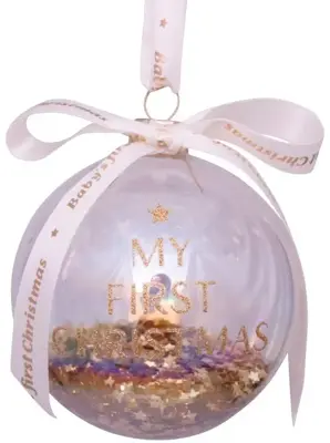 Vondels glazen kerstbal bal 'my first christmas' 9cm transparant, goud - afbeelding 3