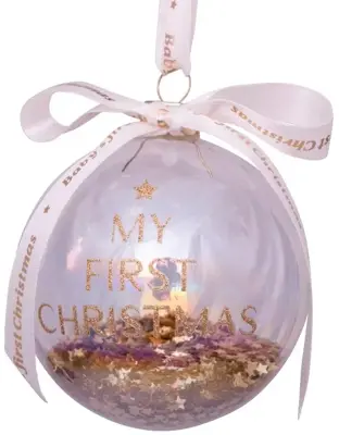 Vondels glazen kerstbal bal 'my first christmas' 9cm transparant, goud - afbeelding 2