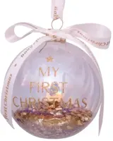 Vondels glazen kerstbal bal 'my first christmas' 9cm transparant, goud - afbeelding 1