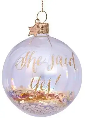 Vondels glazen kerstbal bal 'she said yes' 8cm goud, transparant - afbeelding 1