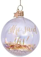 Vondels glazen kerstbal bal 'she said yes' 8cm goud, transparant - afbeelding 1
