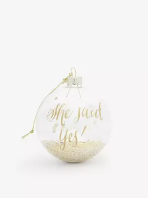 Vondels glazen kerstbal bal 'she said yes' 8cm goud, transparant - afbeelding 1