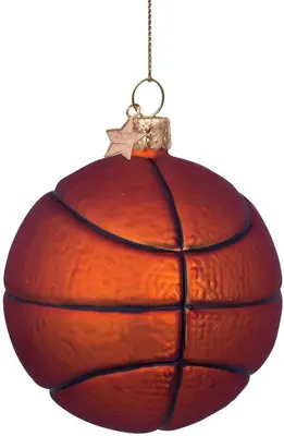 Vondels glazen kerstbal basketbal 9cm bruin  - afbeelding 2
