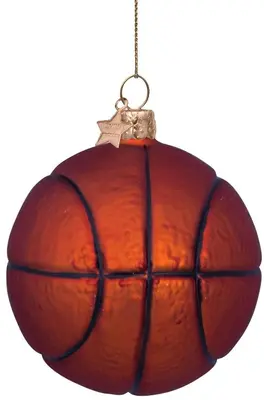 Vondels glazen kerstbal basketbal 9cm bruin  - afbeelding 3