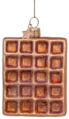 Vondels glazen kerstbal belgische wafel 7cm bruin  - afbeelding 1