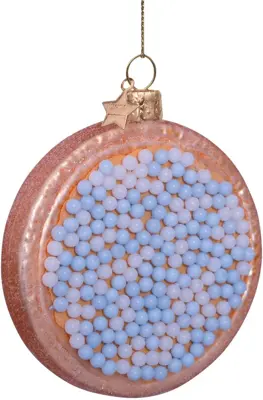 Vondels glazen kerstbal beschuit met muisjes 8.5cm blauw, wit - afbeelding 5