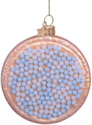 Vondels glazen kerstbal beschuit met muisjes 8.5cm blauw, wit - afbeelding 1