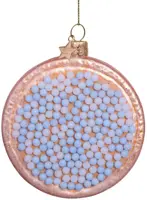 Vondels glazen kerstbal beschuit met muisjes 8.5cm blauw, wit - afbeelding 1